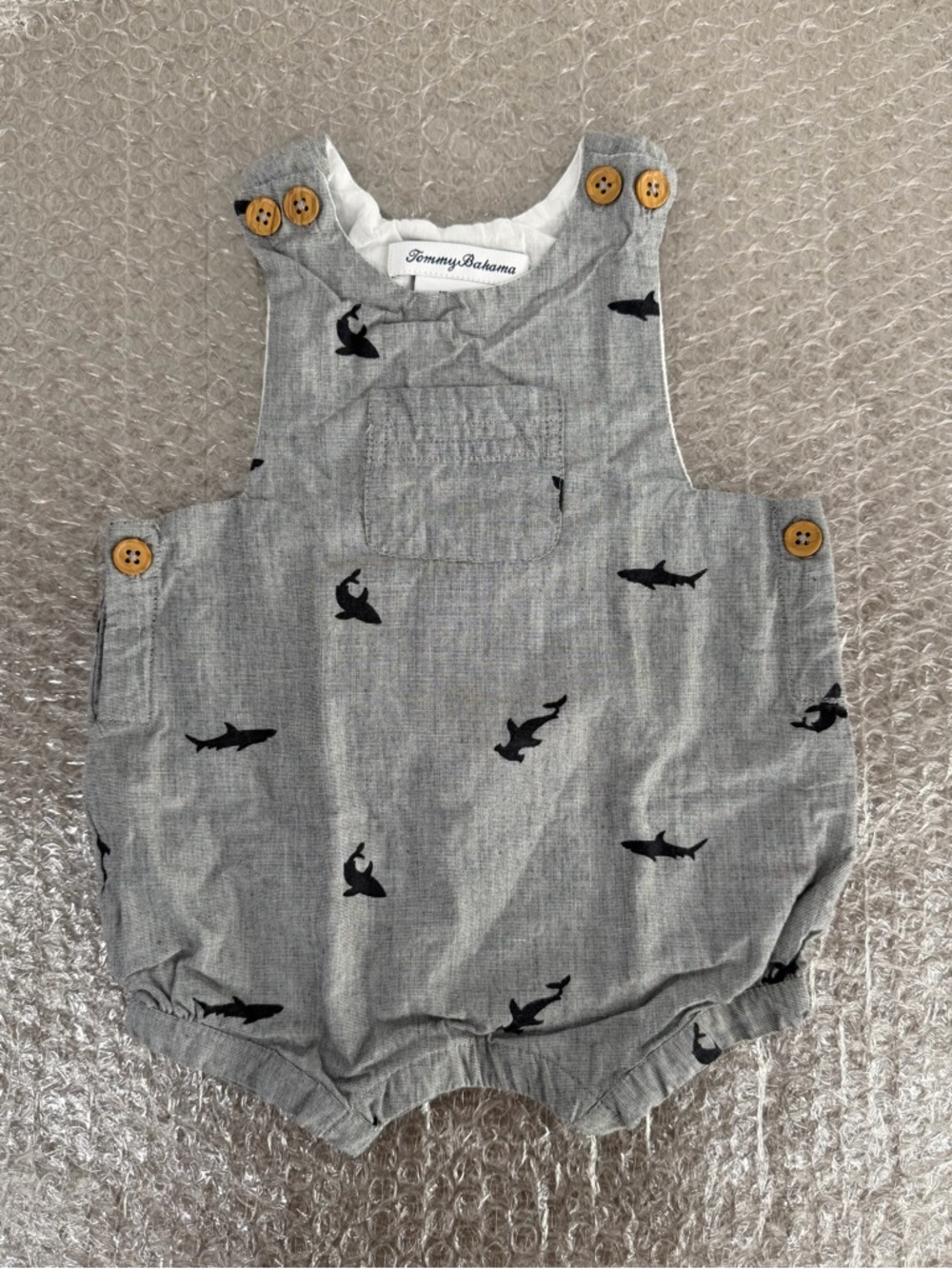 Tommy Bahama Baby Grey Shark Romper 0-3m